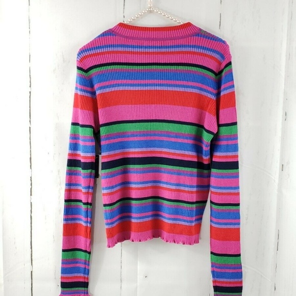 ❤BP Ribbed Lettuce Edge Multi Crazy Stripe Sweater - Picture 4 of 7